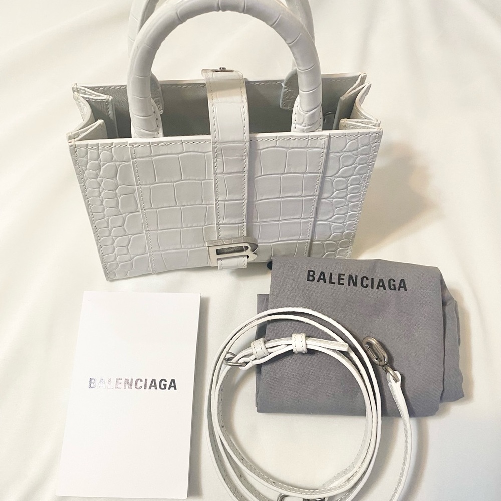 ✅💯Authentic Balenciaga hourglass White Mini Bag with Crocodile Embossed Texture